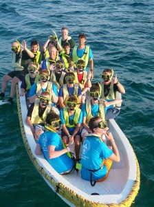 Our 24 foot panga filled with a great crew ready to go snorkeling.