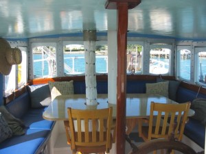 A view from the pilothouse. You get a panoramic view around the table that will seat 12 people.