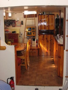 Looking from the bunk room into the galley
